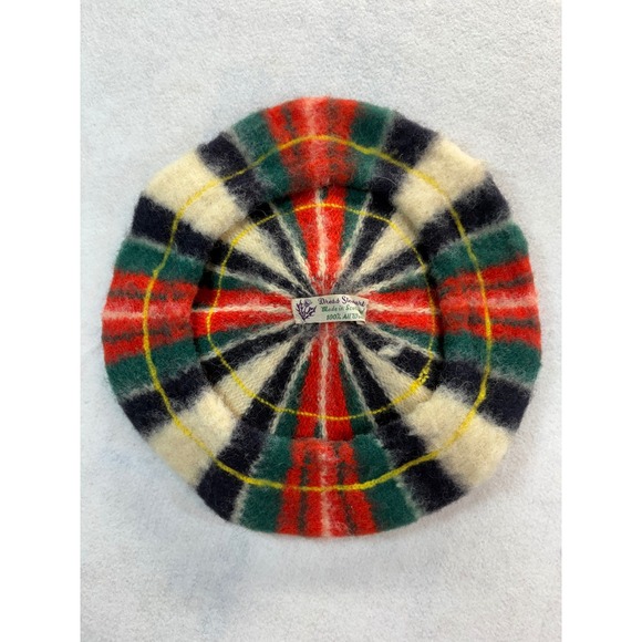 Vintage Dress Stewart 100% Wool Scottish Tartan Tam Beret Hat Scotland Pom Pom